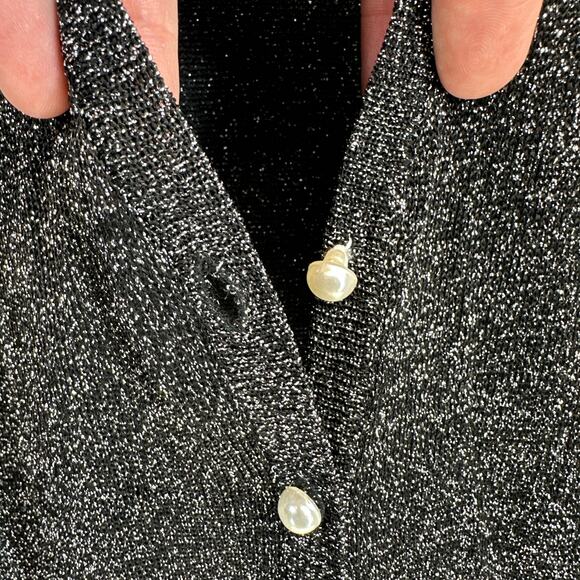 Nina Austin Dress Women Size M Black Sparkle V-Neck Sleeveless Button Front Midi - Picture 4 of 13